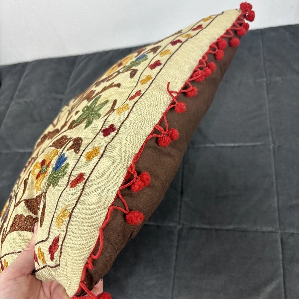 Pier 1 Embroidered Boho Pillows 2 Throw & 1 Lumbar Floral Stripe Earthy Neutrals